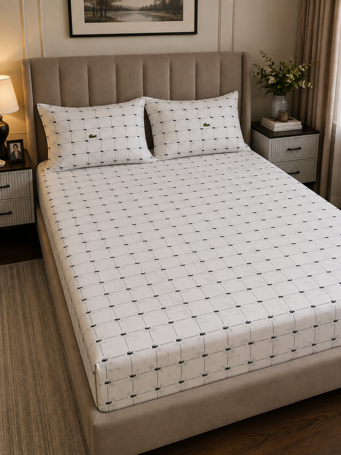 Lacoste Signature Grid premium king bedsheet by MEEIM